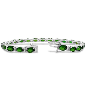 11.08 Carat Genuine Chrome Diopside & White Topaz Bracelet in Sterling Silver - 7"