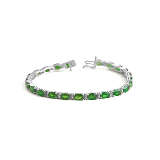 11.08 Carat Genuine Chrome Diopside & White Topaz Bracelet in Sterling Silver - 7"