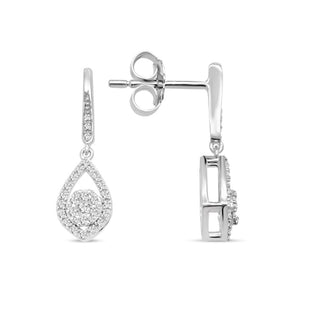 1/5 Carat Diamond Cluster Dangle Earrings in Sterling Silver