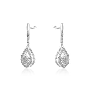 1/5 Carat Diamond Cluster Dangle Earrings in Sterling Silver