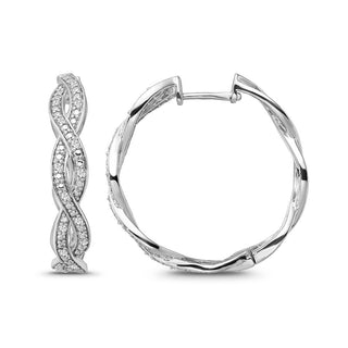 1/4 Carat Diamond Woven Hoop Earrings in Sterling Silver