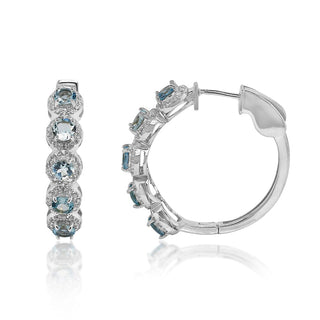 3.00 Carat Genuine Aquamarine & White Zircon Hoop Earrings