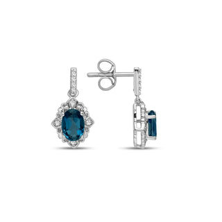 2.00 Carat Genuine London Blue Topaz & White Topaz Earrings in Sterling Silver