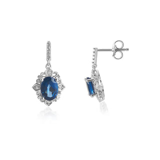 2.00 Carat Genuine London Blue Topaz & White Topaz Earrings in Sterling Silver