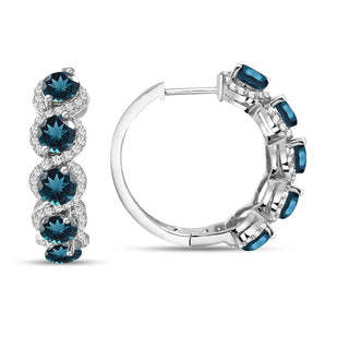 7.50 Carat Genuine London Blue Topaz & White Topaz Hoop Earrings in Sterling Silver