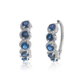 7.50 Carat Genuine London Blue Topaz & White Topaz Hoop Earrings in Sterling Silver