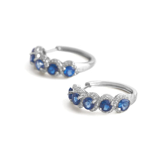 7.50 Carat Genuine London Blue Topaz & White Topaz Hoop Earrings in Sterling Silver