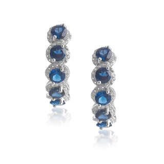 7.50 Carat Genuine London Blue Topaz & White Topaz Hoop Earrings in Sterling Silver