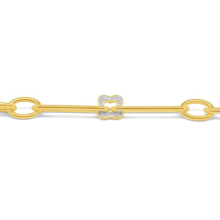 Interlocked Link & Charm Glitter Gold Bracelet in 9K Yellow Gold-7"