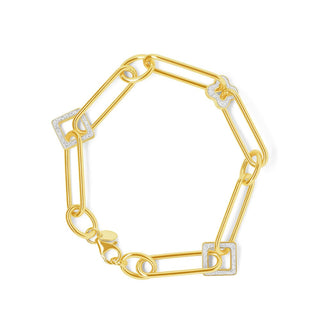 Interlocked Link & Charm Glitter Gold Bracelet in 9K Yellow Gold-7"