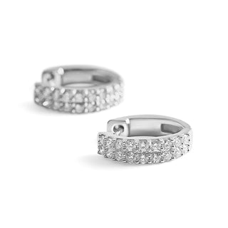 3/4 Carat Double row Lab Grown Diamond Studded Hoop Earrings in Sterling Silver