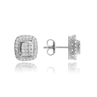 1/2 Carat Square Diamond Stud Earrings in Sterling Silver