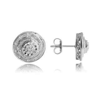 1/5 Carat Minimalistic Double-layered Round Diamond Stud Earrings in Sterling Silver