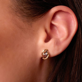 Tri-colored Croissant-shaped Gold Stud Earrings in 10K Gold