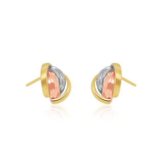 Tri-colored Croissant-shaped Gold Stud Earrings in 10K Gold