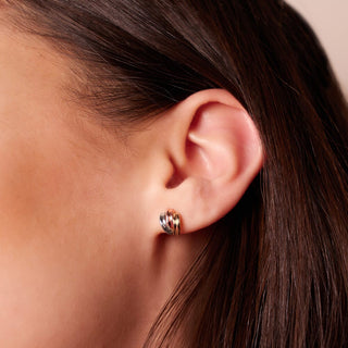 Tri-colored Gold Stud Earrings in 10K Gold