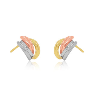 Tri-colored Gold Stud Earrings in 10K Gold