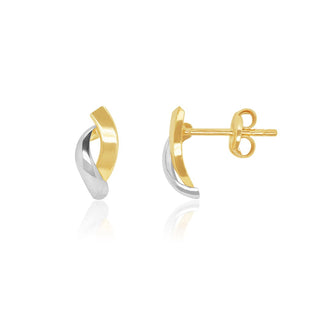 Dual Tone Sleek Gold Stud Earrings in 10K Gold