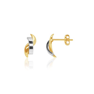 Dual Tone Dollar-shaped Gold Stud Earrings in 10K Gold