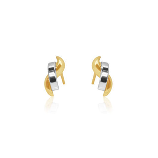 Dual Tone Dollar-shaped Gold Stud Earrings in 10K Gold