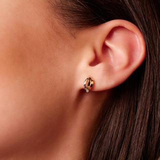 Drop-shaped Tri-colored Gold Stud Earrings in 10K Gold