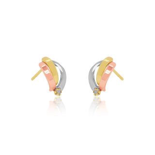 Drop-shaped Tri-colored Gold Stud Earrings in 10K Gold