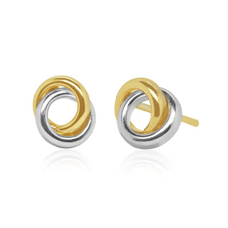 Dual Tone Circular Interlinked Gold Stud Earrings in 10K Gold