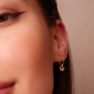 Star Dangle Gold Hoop Earrings in 10K Yellow Gold