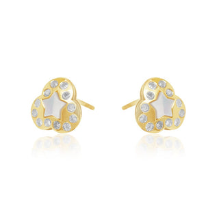 3-Petal Flower MOP, Diamond & Gold Stud Earrings in 10K Yellow Gold