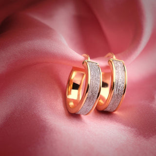 Shimmering Band Glitter Gold Hoop Earrings in 9K Yellow Gold