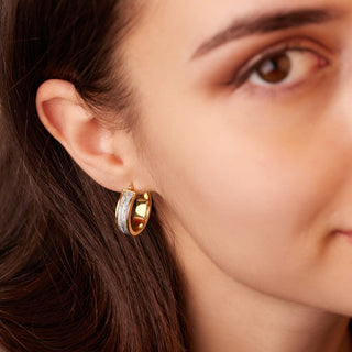 Shimmering Band Glitter Gold Hoop Earrings in 9K Yellow Gold