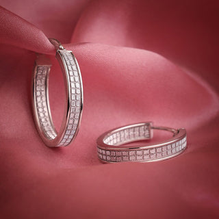 Stylish Band Glitter Gold Hoop Earrings in 9K White Gold