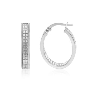 Stylish Band Glitter Gold Hoop Earrings in 9K White Gold