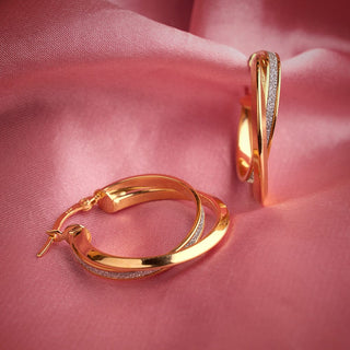 Overlapped Glitter Gold Hoop Earrings in 9K Yellow Gold