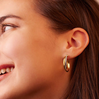 Overlapped Glitter Gold Hoop Earrings in 9K Yellow Gold