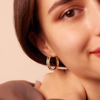 Solid Flat Glitter Gold Hoop Earrings in 9K Yellow Gold