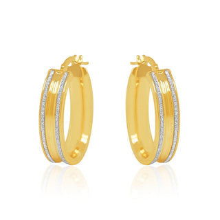 Solid Flat Glitter Gold Hoop Earrings in 9K Yellow Gold