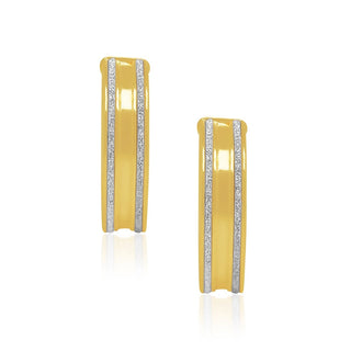 Solid Flat Glitter Gold Hoop Earrings in 9K Yellow Gold