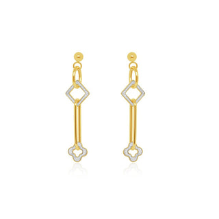 Alternating Flower & Diamond-shaped Glitter Gold Drop Earrings in 9K Yellow Gold