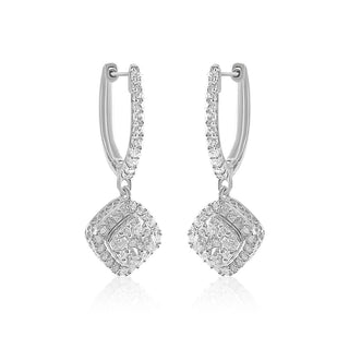 5/8 Carat Lab Grown Diamond Hoop Earrings with Kite Shaped Cluster Drop in Sterling Silver