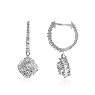 5/8 Carat Lab Grown Diamond Hoop Earrings with Kite Shaped Cluster Drop in Sterling Silver