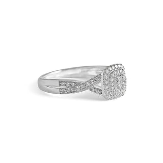 1/2 Carat Charming Multi Frame Cushion Shaped Lab Grown Diamond Ring in Sterling Silver