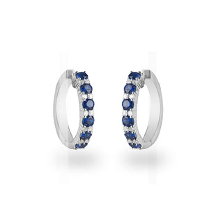 1.4 Carat Blue Sapphire and Diamond Linear Hoop Earrings in Sterling Silver