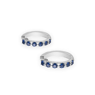 1.4 Carat Blue Sapphire and Diamond Linear Hoop Earrings in Sterling Silver