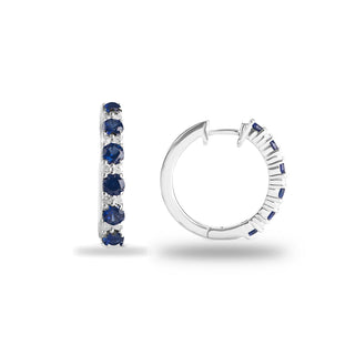 1.4 Carat Blue Sapphire and Diamond Linear Hoop Earrings in Sterling Silver