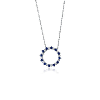 1/2 Carat Blue Sapphire and Diamond Halo Pendant Necklace in Sterling Silver
