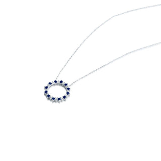 1/2 Carat Blue Sapphire and Diamond Halo Pendant Necklace in Sterling Silver