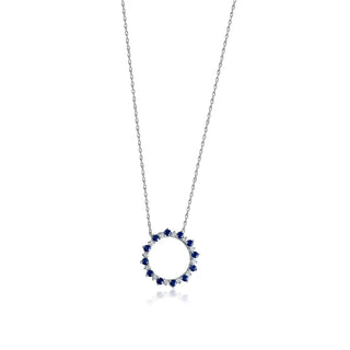 1/2 Carat Blue Sapphire and Diamond Halo Pendant Necklace in Sterling Silver