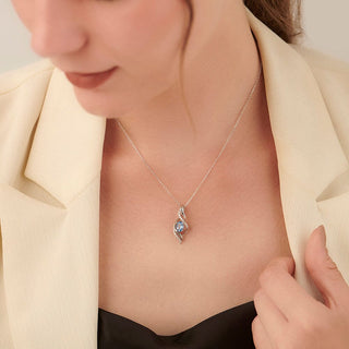 1 Carat S-Shaped Swiss Blue Topaz & Diamond Pendant Necklace in Sterling Silver