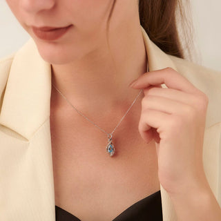 1 Carat Infinity Swiss Blue Topaz and Diamond Pendant Necklace in Sterling Silver